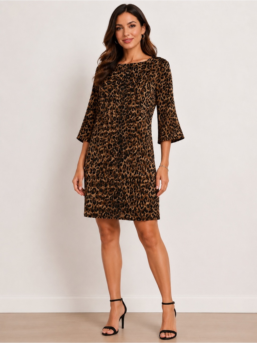 Leopard Print Shift Dress - Black & Brown